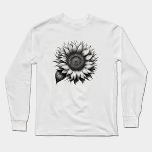 Sunflower sketch black and white Long Sleeve T-Shirt